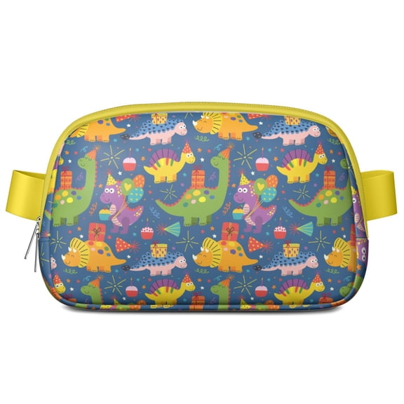 Cartoon Dino Fanny Pack – Cute Dinosaur Waist Bag with Colorful World Print, Adjustable Strap and Mesh Compartments for Dino Lovers