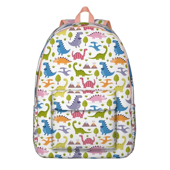 Cartoon Dino Pattern College Backpack, Lightweight and Funny Dinosaur Print Laptop Bag for Teens and Travelers
