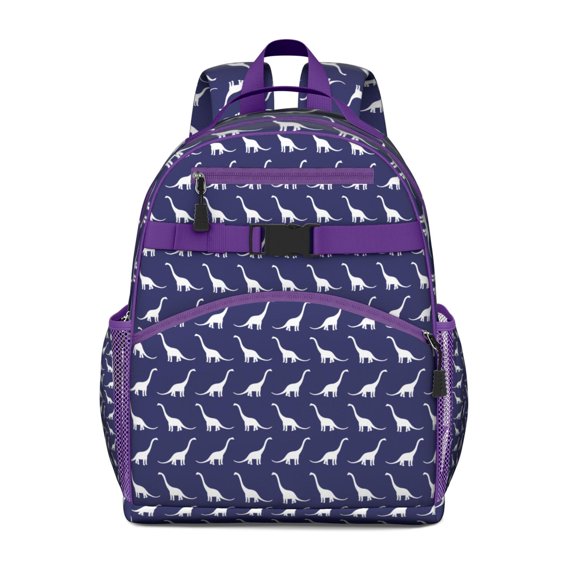 Cartoon Dino School Backpack with Vibrant Roaring Dinosaur and Abstract Nature Background Pattern