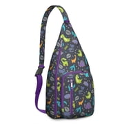 Cartoon Dino Sling Backpack - Cute Jurassic Pattern Shoulder Bag, Fashionable Travel Pack for Women & Men
