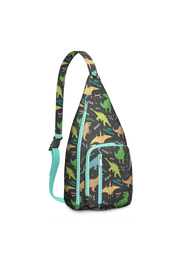 Cartoon Dino Sling Bag - Cute Dinosaur Print Thermal Tote, Large Capacity Cooler for School & Workplace