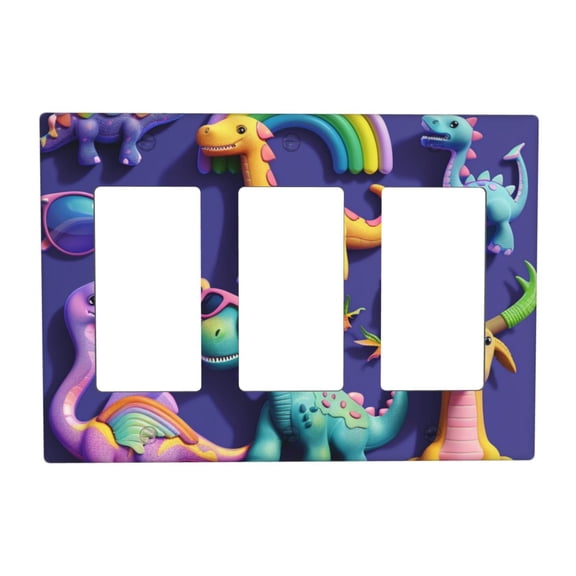 Cartoon Dinosaur 3D Switch Cover Decorative Wall Plate 3-Gang Standard Size