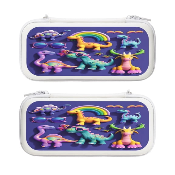 Cartoon Dinosaur 3d, Carrying Case For Nintendo Switch & OLED Version, Eva Lightweight Shockproof Protective Pouch Case for Game Console & Accessories with 10 Game Card Slot & Wristband, White