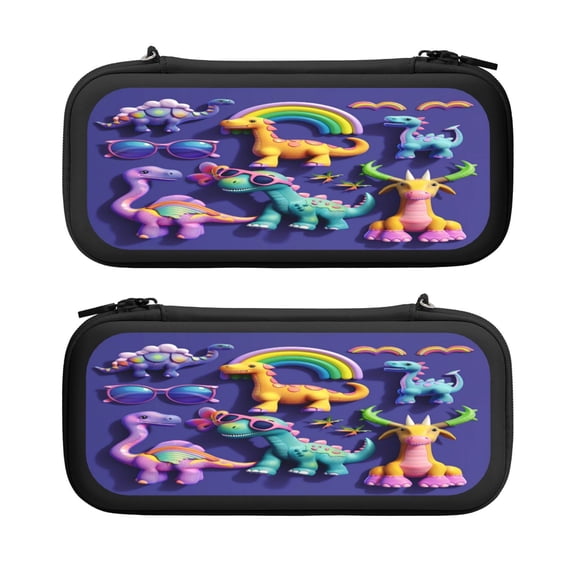 Cartoon Dinosaur 3d, Carrying Case For Nintendo Switch & OLED Version, Eva Lightweight Shockproof Protective Pouch Case for Game Console & Accessories with 10 Game Card Slot & Wristband, Black