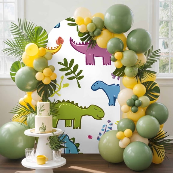 Cartoon Dinosaur Arch Backdrop Cover, 6FT, Simple Cute Spandex Arch Covers Double-Sided Backdrop for Wedding Birthday Party Photo Background Decoration