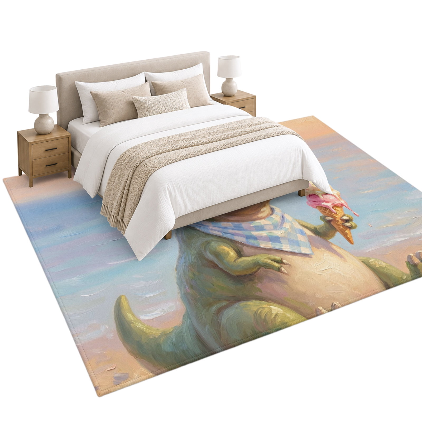 Cartoon Dinosaur Area Rug 6'x9', Funny Tyrannosaurus Rex Summer Ice ...
