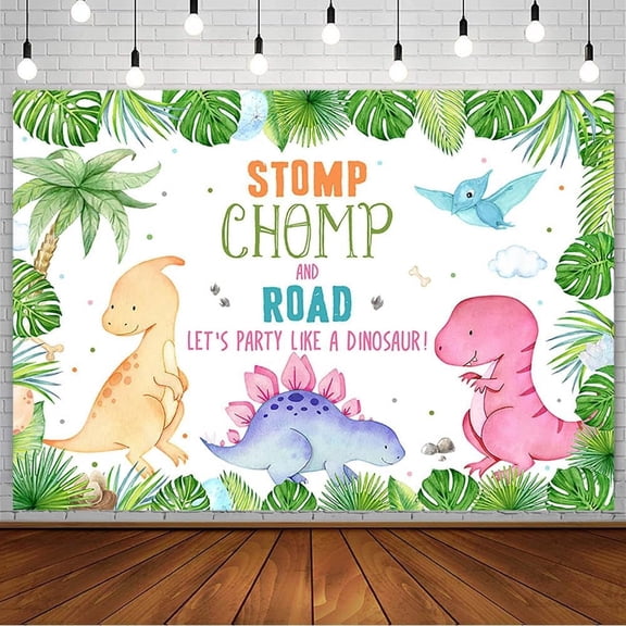 Cartoon Dinosaur Backdrop Watercolor Dinosaur Tropical Jungle for Kids Birthday Baby Shower Party Decorations