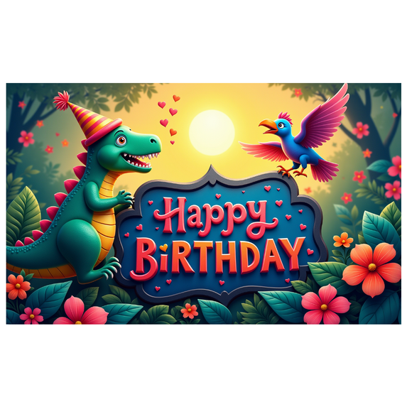 Cartoon Dinosaur Birthday Banner Colorful Animal Party Backdrop for Kids Celebration Indoor Decoration Birthday Party