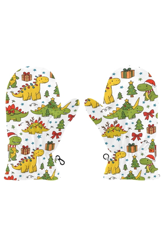 Cartoon Dinosaur Cold Weather Mittens Cozy Gloves with Adjustable Fit Perfect for Outdoor Fun