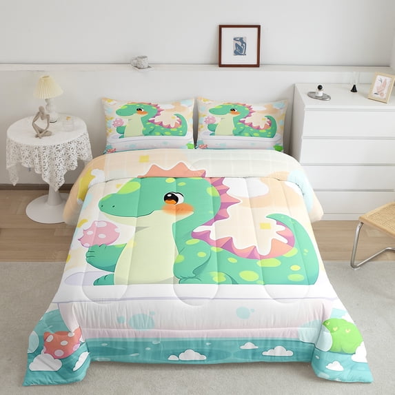 Cartoon Dinosaur Comforter Set Kawaii Dino King Bedding Set,Jungle Animal Quilt Prehistoric Dinosaurios Duvet Insert,Kawaii Room Decor