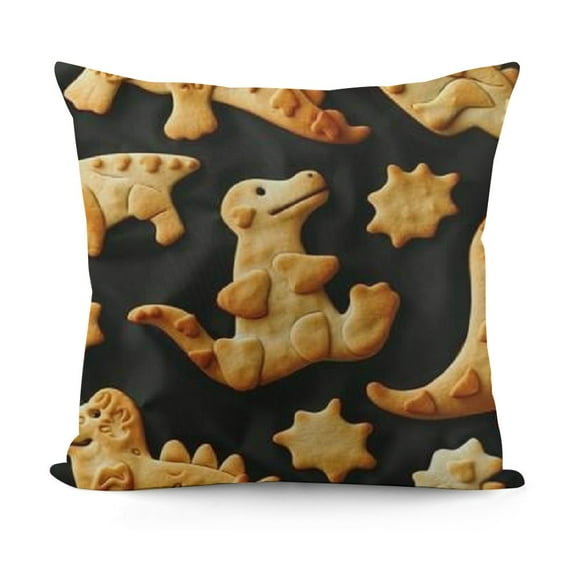Cartoon Dinosaur Cookies Reversible Throw Pillow CoversKids Cute Biscuits Pillow Covers Home Decor for Yummy Foods Square Cushion Covers Dino Print