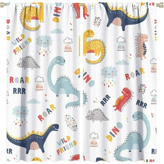 Cartoon Dinosaur Curtains for Kids Boys Girls Home Decor Colorful Cute Dino Animals Print Pattern Rod Pocket Blackout Window Drapes for Nursery Baby Bedroom Playroom W52xL84in 2 Panels