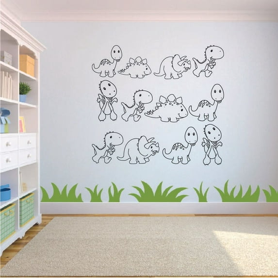 Cartoon Dinosaur Cute Dino Trex T-Rex Wall Sticker Art Decal for Girls Boys Kids Room Bedroom Nursery Kindergarten Garage House Fun Home Decor Stickers Wall Art Vinyl Decoration Size (10x10 inch)