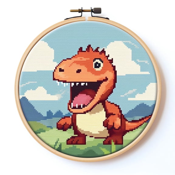 Cartoon Dinosaur DIY Stamped Cross Stitch Kits for Beginners Easy with Hoop 11CT Needlepoint Embroidery Counted Cross Stitch Kits Art Craft Wall Decor and Gift 35x35cm(3)