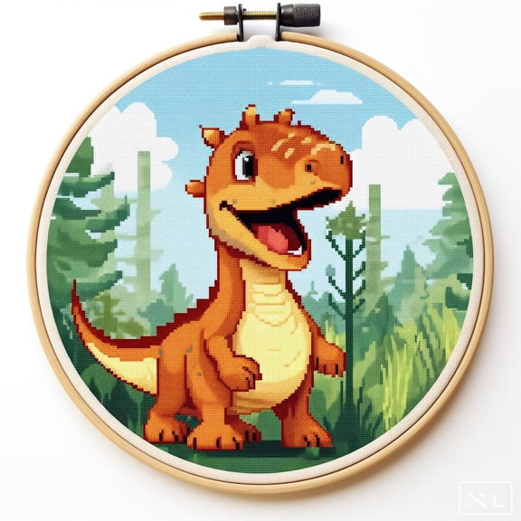 Cartoon Dinosaur DIY Stamped Cross Stitch Kits for Beginners Easy with Hoop 11CT Needlepoint Embroidery Counted Cross Stitch Kits Art Craft Wall Decor and Gift 35x35cm(1)