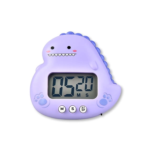 Cartoon Dinosaur Electronic Timer Alarm Clock Creative Timer LCD Display Electronic Digital Timer for Study Purple