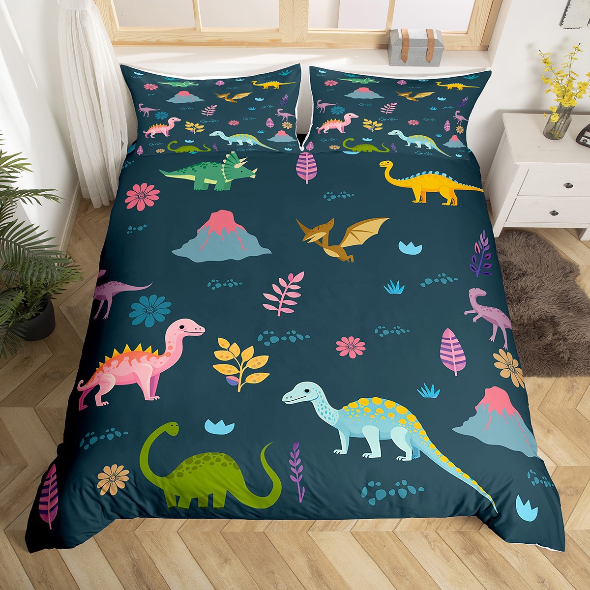 Cartoon Dinosaur Gifts for Toddler Kids Bedding Set Cute Dino Pattern