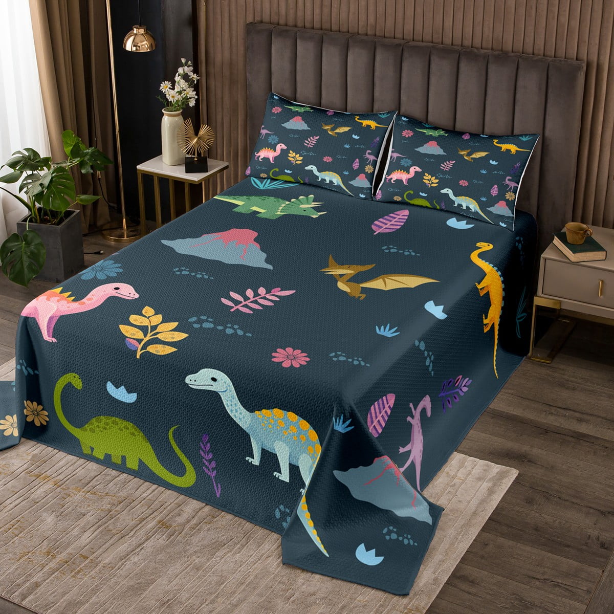 Cartoon Dinosaur Gifts Coverlet Set Cute Dino Pattern Bedspread Set