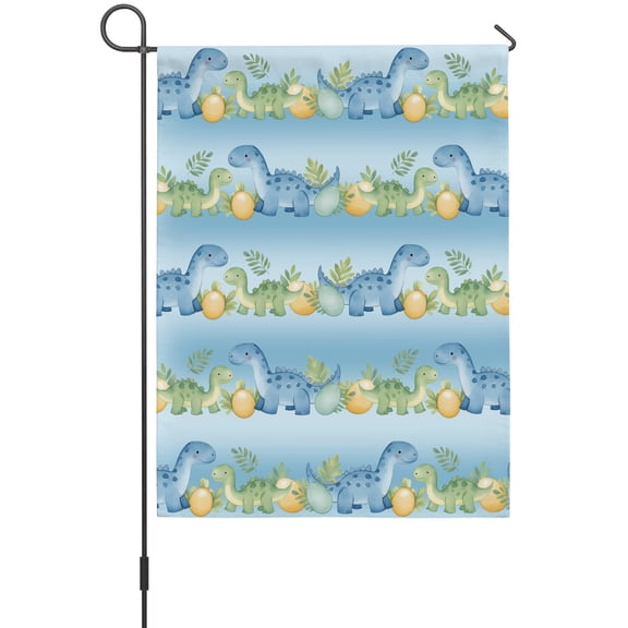 Cartoon Dinosaur House Flags For Outdoor, Modern Blue Green Animal Dino Egg Nursery Decor Small Double Side Yard Flags Weather Proof House Decor for Lawn Outside Holiday 28 x 40 Inches