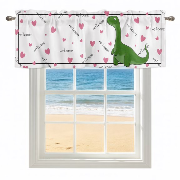 Cartoon Dinosaur Kitchen Valances for Windows 42x12 Inch Kitchen Curtains Valances Rod Pocket Welcome Pink Love Modern Bathroom Window Valances for Window Treatment Decor