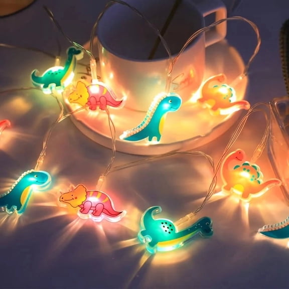 Cartoon Dinosaur LED String Lights, Colorful Dino Shape Warm White Fairy Lights for Kids Bedroom Dinosaur Theme Party Decoration