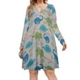 thumbnail image 1 of Cartoon Dinosaur Long Sleeve Dresses For Women Vintage Elegant Party Dress Oversized V-neck Dress S-8XL, 1 of 7