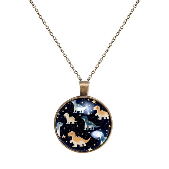 Cartoon Dinosaur Necklace Personalized Custom Photo Round Pendant Adjustable Stainless Steel Necklaces with Gift Box for Men Women Mothers Valentine's Jewelry Gift