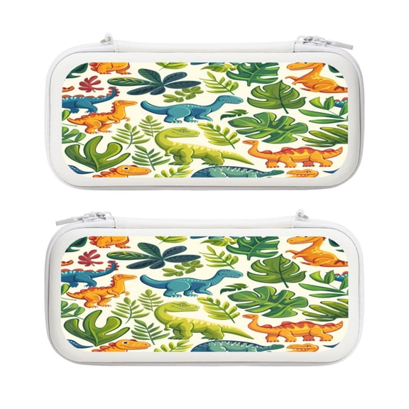 Cartoon Dinosaur Pattern, Carrying Case For Nintendo Switch & OLED Version, Eva Lightweight Shockproof Protective Pouch Case for Game Console & Accessories with 10 Game Card Slot & Wristband, White
