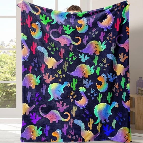 Cartoon Dinosaur Pattern Flannel Cozy Blanket, 1 Count Soft Comfortable Warm Napping Throw with Storage Bag, Dinosaur Print Blanket, Halloween Decor Sleeping Bedding Supplies