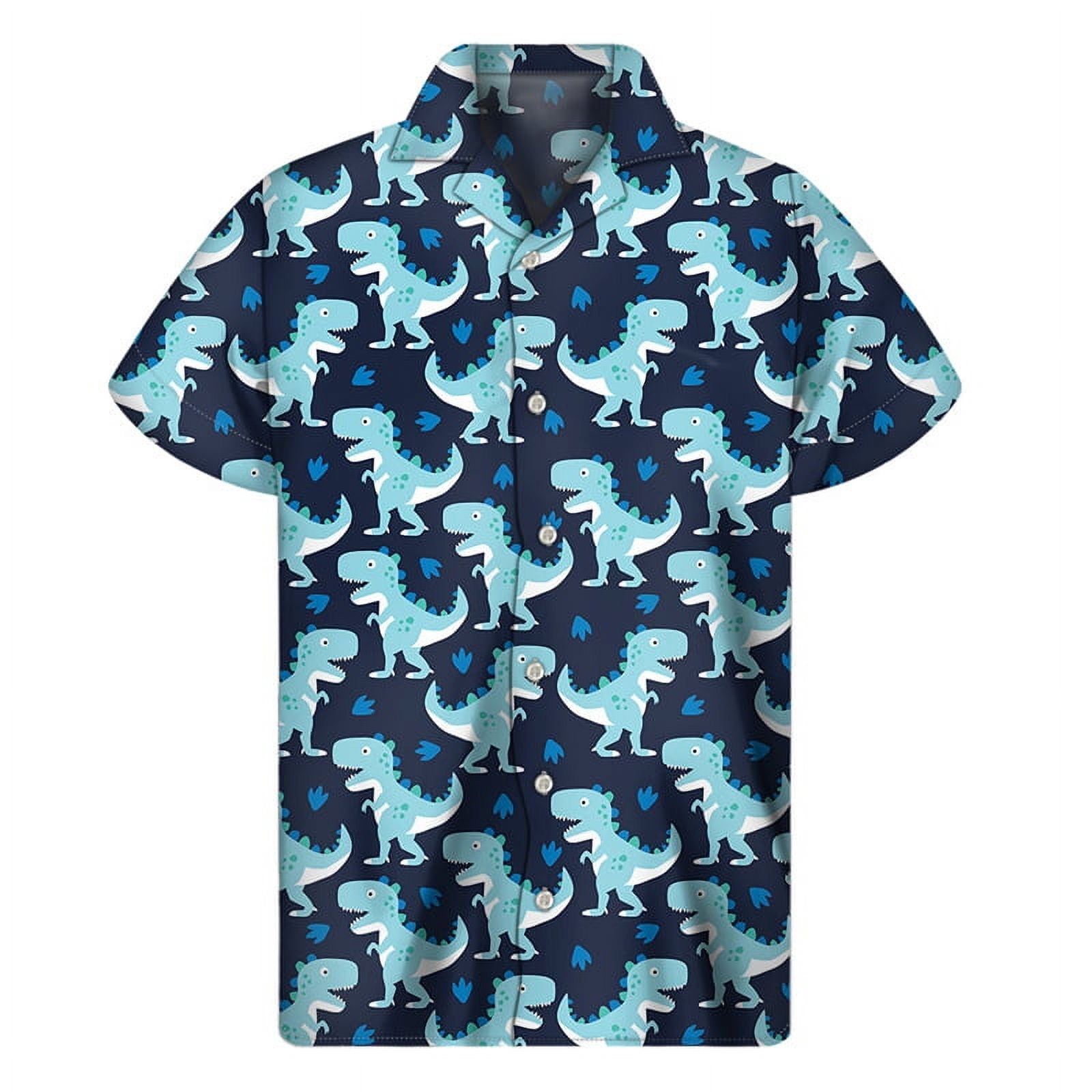 Cartoon Dinosaur Pattern Hawaiian Shirts For Men Summer 3D Print Animal