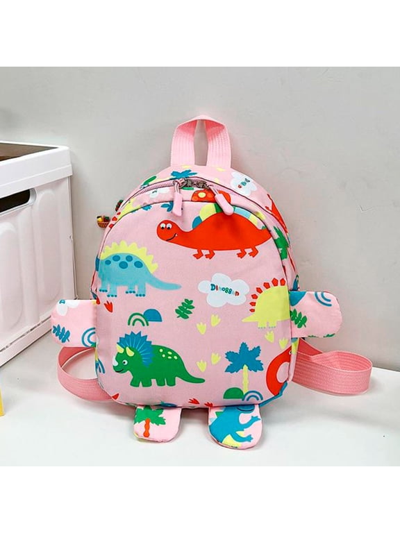 Cartoon Dinosaur Print Mini Backpack Lightweight Nylon Daypack with Zipper Closure for School Travel and Outdoor Activities
