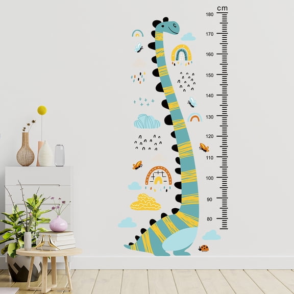 Cartoon Dinosaur Rainbow Cloud Height Chart Wall Sticker for Kids Room, Nursery, Living Room, Entrance - Growth Chart Decal