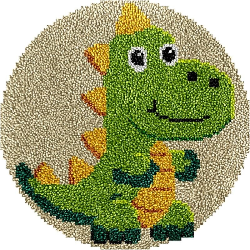 Cartoon Dinosaur Round Shape Latch Hook Rug Kits Set for Starter Crochet Hook Cushion Mat Sofa Seat Cushion Crocheting Kits with Preprinted Canvas Crochet Yarn Kits 50X50cm (ui125)