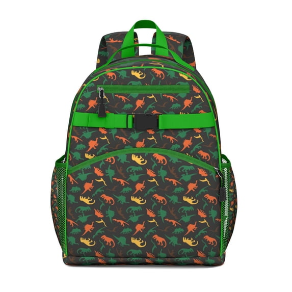 Cartoon Dinosaur School Backpack with Cute Baby Dino Pattern and Minimalist Nature-Inspired Artwork