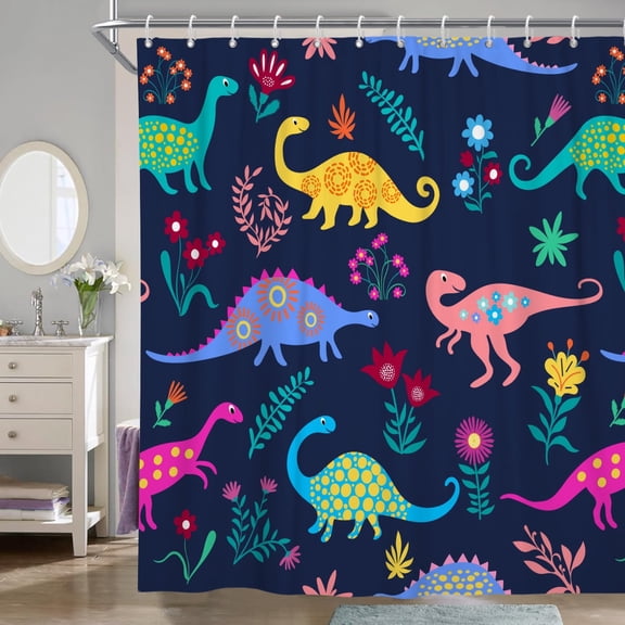 Cartoon Dinosaur Shower Curtain For Kids Boys Bath Waterproof Fabric Bathroom Decor,64x47inch