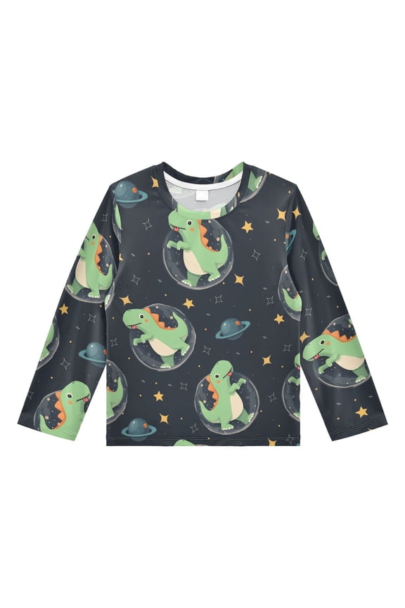 Cartoon Dinosaur Star Pattern Boys' Rash Guard Shirts UPF 50 Plus Sun Protection Short Sleeve Swim Tees 3T
