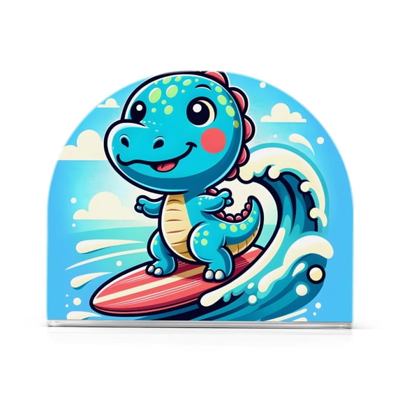 Cartoon Dinosaur Surf Napkin Holder for Table Clear Napkin Stand Paper Holder Acrylic Organizer Dispenser Napkins for Dinner Kitchen Restaurant Room
