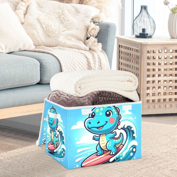 Cartoon Dinosaur Surf Storage Basket Foldable Laundry Basket Shelf Kids Toy Storage Container Organizer with Handles
