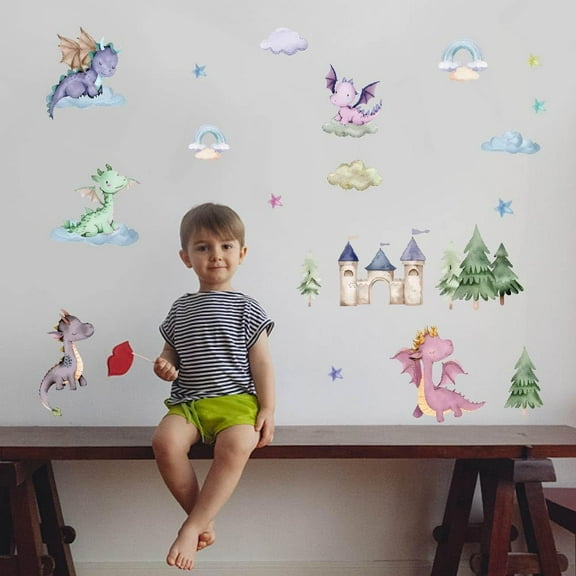 Cartoon Dinosaur Tree Wall Stickers Cartoon Dinosaur Vinyl Wall Decals Trees Adhesive Sticker DIY Vinyl Art Decor for Bedroom Living Room Children's Room Nursery Large Size Decor DIY