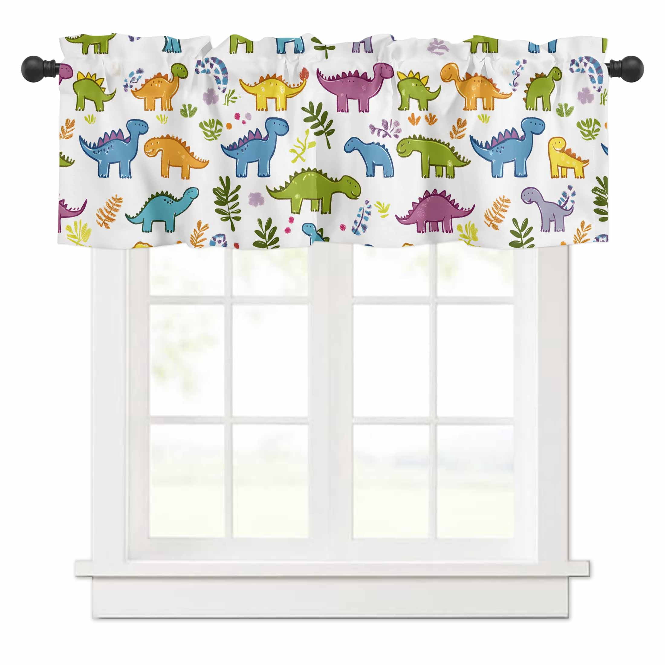 Cartoon Dinosaur Valances for Windows Simple Rod Pocket Curtain Valance