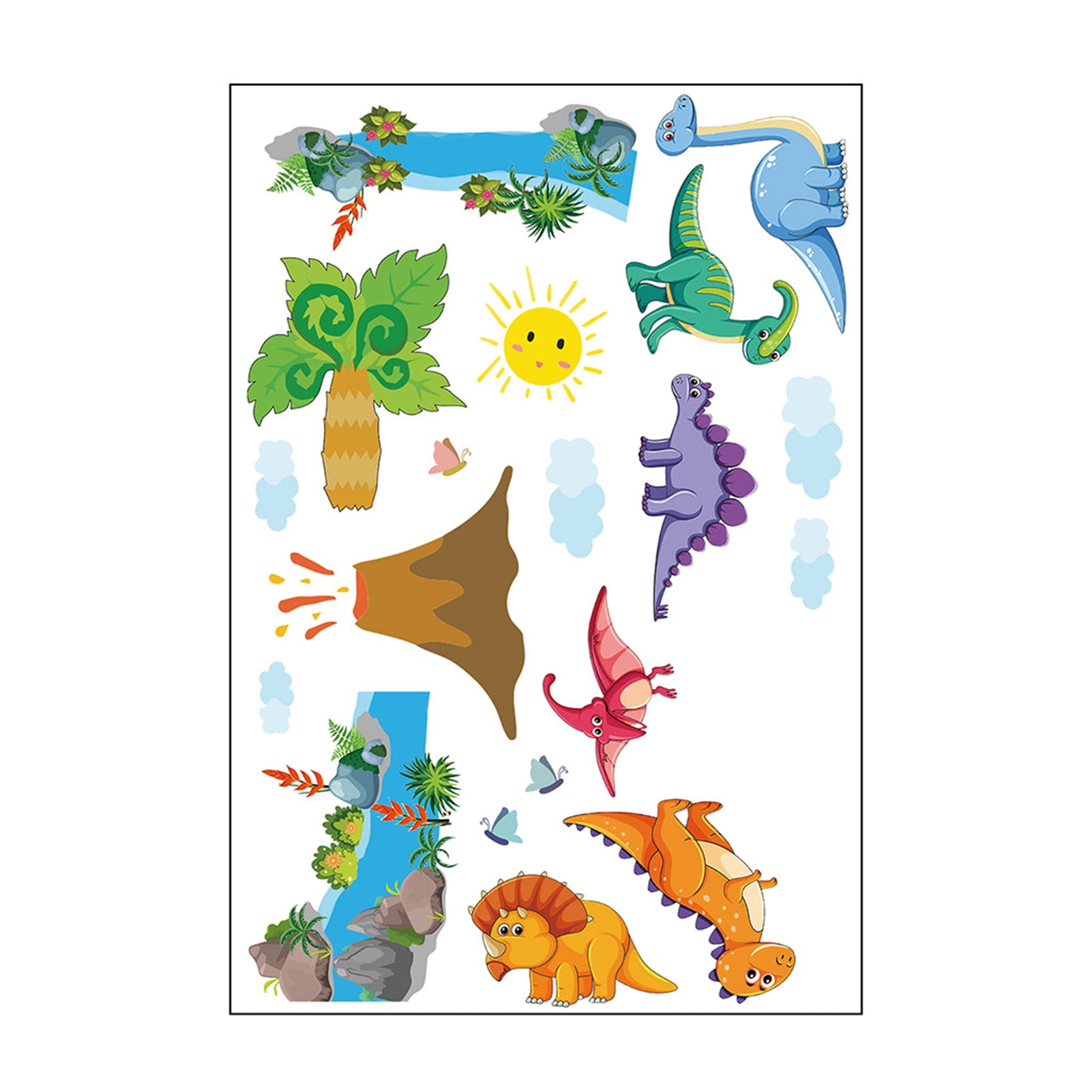 Cartoon Dinosaur Wall Stickers Dino Volcano Cave Cute Decals Nursery