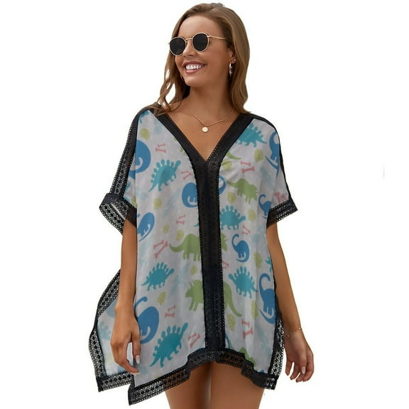 Cartoon Dinosaur Women's Swimsuit Coverup Summer Beach Cover Up Bathing Suit Dress