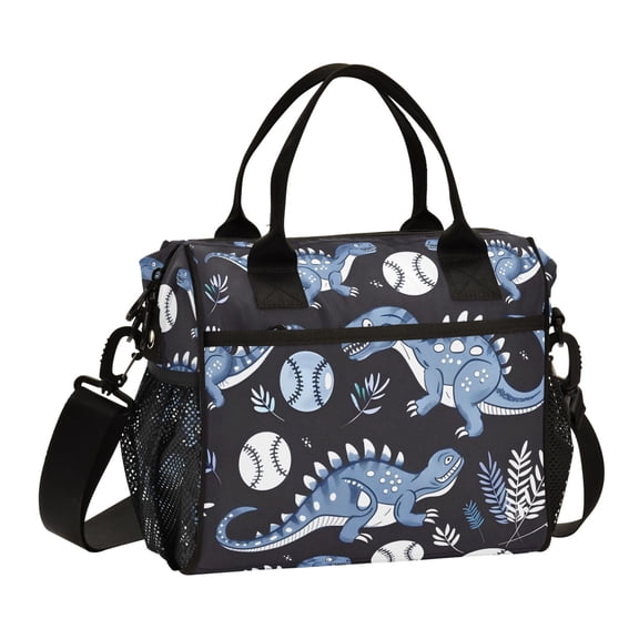 Cartoon Dinosaur and Baseball Lunch Bag Insulated Lunch Box Leakproof Reusable Cooler Tote Adjustable Shoulder Strap for Men Women 9L