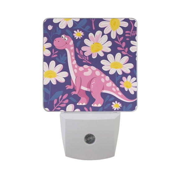 Cartoon Dinosaur and Daisy Petals Night Light 2 Pack LED Nightlight Plug into Wall Dusk to Dawn Sensor Soft White