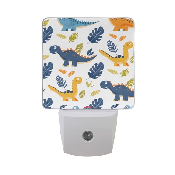Cartoon Dinosaur and Leaf Night Light 2 Pack LED Nightlight Plug into Wall Dusk to Dawn Sensor Soft White