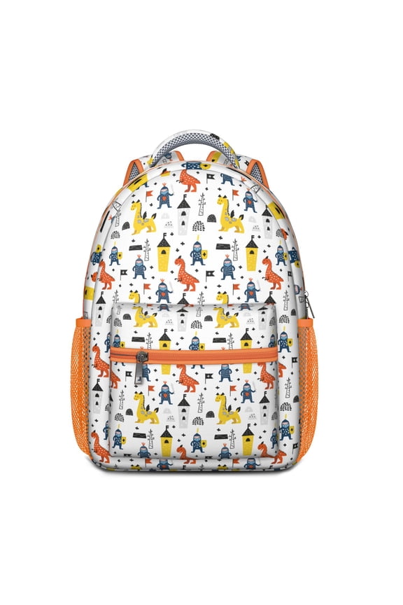 Cartoon Dinosaur and Nature Scene Backpack – Funny Dino Pattern School Bag for with Planets and Watercolor Artwork