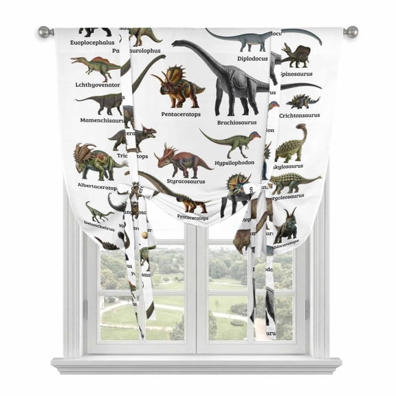Cartoon Dinosaurs Balloon Curtains for Living Room/French Door, Natural Primitive Wild Animals Names Tie Up Curtains 63 Inch Length Energy Saving Kitchen Curtains Shades for Windows 42"x63"