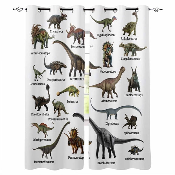 Cartoon Dinosaurs Black Out Curtains 63 Inch Long, Room Darkening Draperies Curtains Panels, Natural Primitive Wild Animals Names Thermal Insulated Curtain for Bedroom Living Room 52"x63" 2 Panels