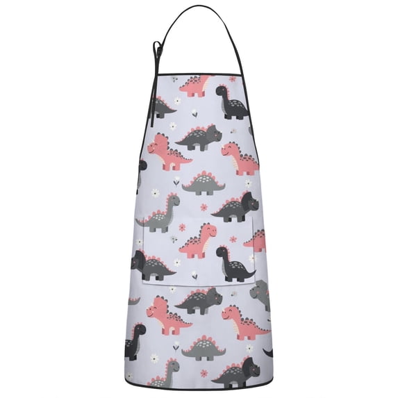 Cartoon Dinosaurs Flowers Pattern Apron-Garden Aprons for Women with Pockets-Cotton Linen Waterproof Kitchen Cooking Gardening Aprons Adjustable for Kitchen,Cooking,BBQ and Salon 33x27 Inch