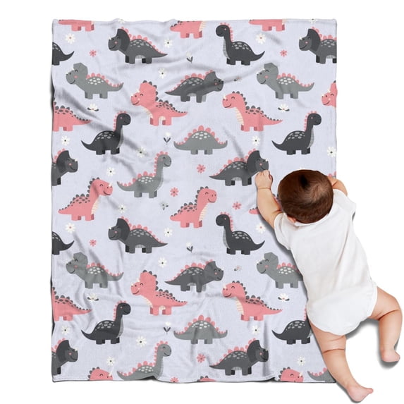 Cartoon Dinosaurs Flowers Pattern Blanket,Comfortable Soft Lamb Wool Throw Blanket,All Season,Warm Lightweight Blankets for Sofa Bed Couch Living Room Chair,30"x40"